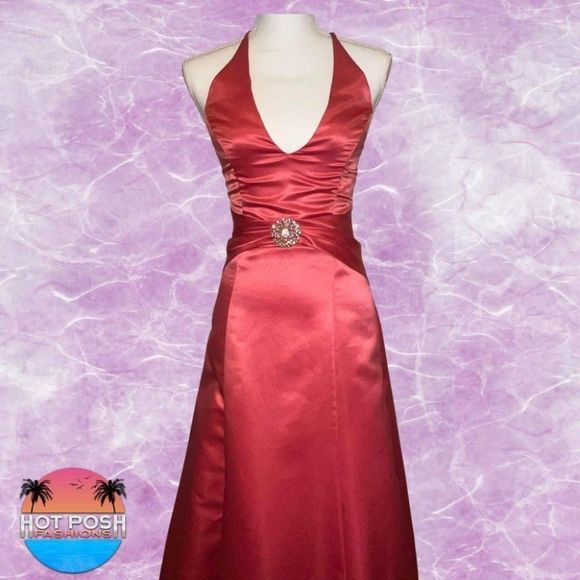Jessica McClintock for Gunne Sax Coral Pink Halter Gown Dress Size 3/4 - Picture 14 of 14